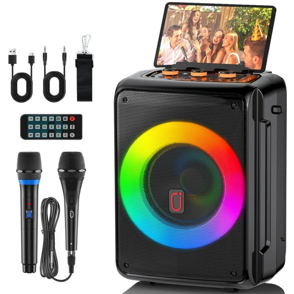 JAUYXIAN Karaoke Machine for Adult, Portable Home Singing Karaoke Speaker Sytem with RGB Light, Bluetooth Speaker with Microphone, D13