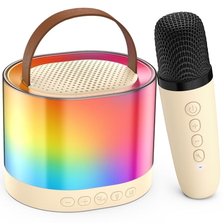 FanFun Mini Karaoke Machine Set, Portable Karaoke Speaker Bluetooth with Wireless Microphones, Colorful Lights, 4 Funny Magic Voice, Ideal Gifts for Girls/ Boys, D23W