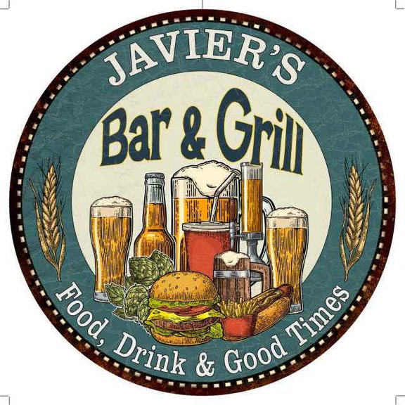 JAVIER'S Bar and Grill 12" Round Metal Sign Kitchen Wall Decor 200120023298