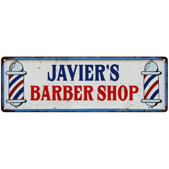JAVIER'S Barber Shop Hair Salon Metal Sign Retro 6x18 106180031238