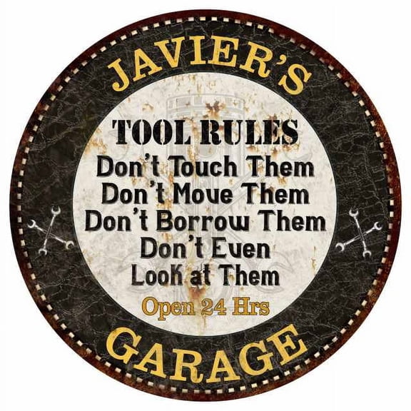 JAVIER'S Garage Rules 14" Round Metal Sign Garage Bar Wall Decor 100140013298