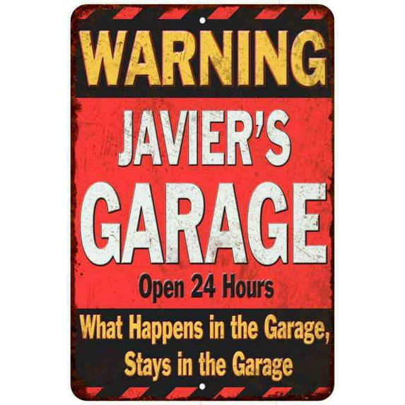 JAVIER'S Garage Warning Man Cave Wall Decor 12x18 Metal Sign 112180030240