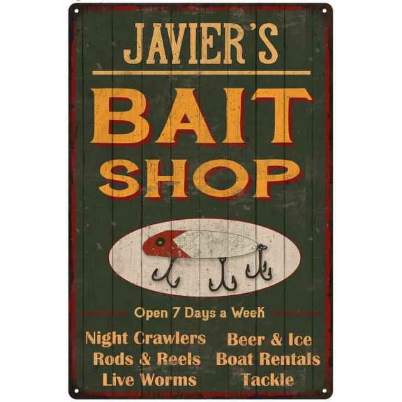 JAVIER'S Green Bait Shop Man Cave Wall Decor Gift 12x18 Metal 112180027240