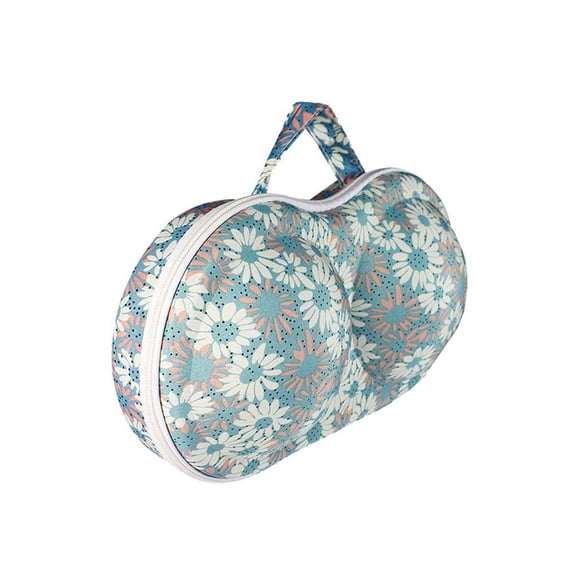 JAVOedge Blue Daisy Pattern Fabric Travel Bra Storage Case Plus 1 PCS PVC BAG with Zipper Closure and Carrying Handle