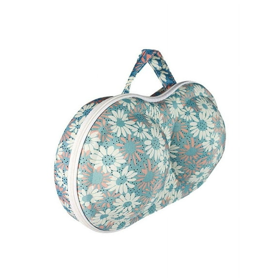 JAVOedge Blue Daisy Pattern Fabric Travel Bra Storage Case Plus 1 PCS PVC BAG with Zipper Closure and Carrying Handle