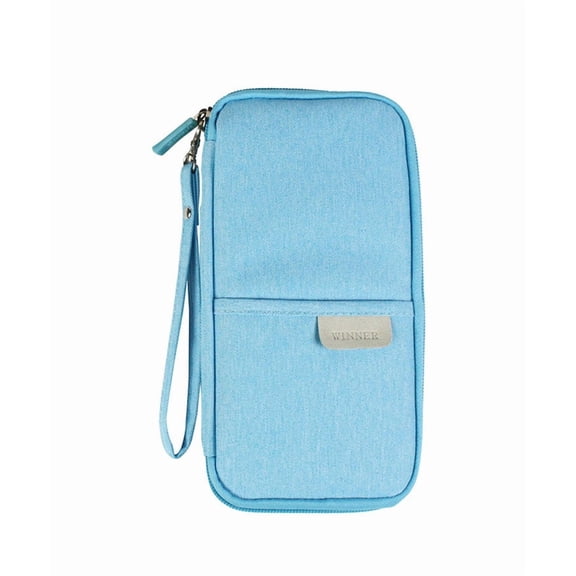 JAVOedge Blue Long Zippered Passport and Travel Document Organizer, Front Pocket, Wristlet