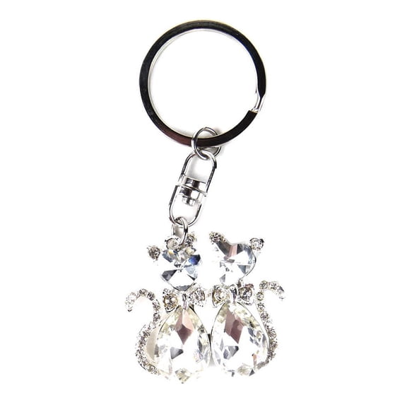 JAVOedge Silver and Crystal Gemstone Two Cat Stylish Keychain / Keyring