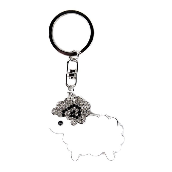 JAVOedge White Sheep with Black and Silver Gemstones Stylish Keychain / Keyring for House, Car