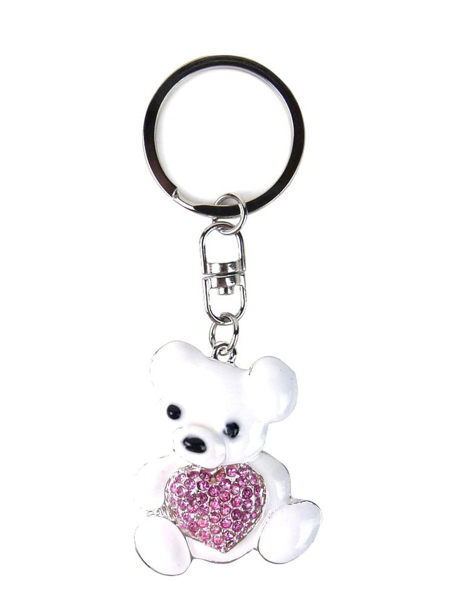 Pink Crystal Bear Key Chains Cute Keyrings Tassel Pink Rope