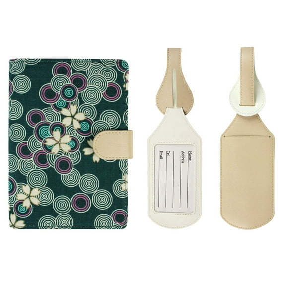 JAVOedge Women's RFID Blocking Full Protection Passport Case + Pen Holder and [2 PCS] Matching Printed Luggage Tags Set
