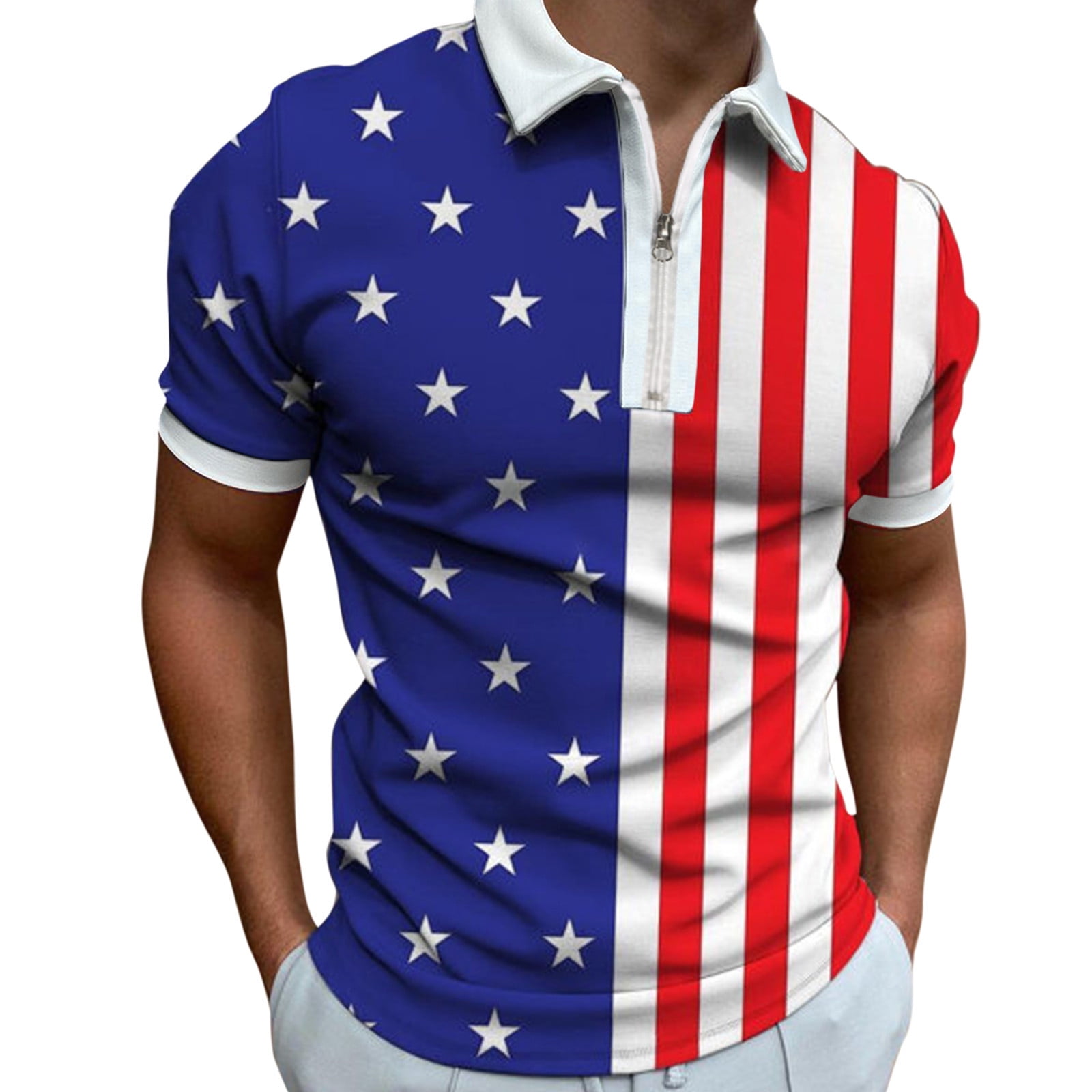 JAWAFANGE Men's American Flag Polo Shirt Man S T Shirt Active Polo ...