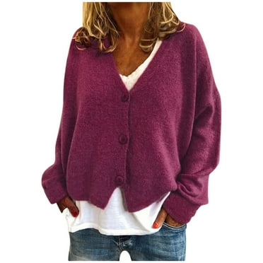 JAWAFANGE Sweater Cardigan with Pockets Solid Long Sleeve Sweater Cardigan Knit Sweater Blouse Cable Knit Shirt Women Teacher Gifts Warehouse Clearance