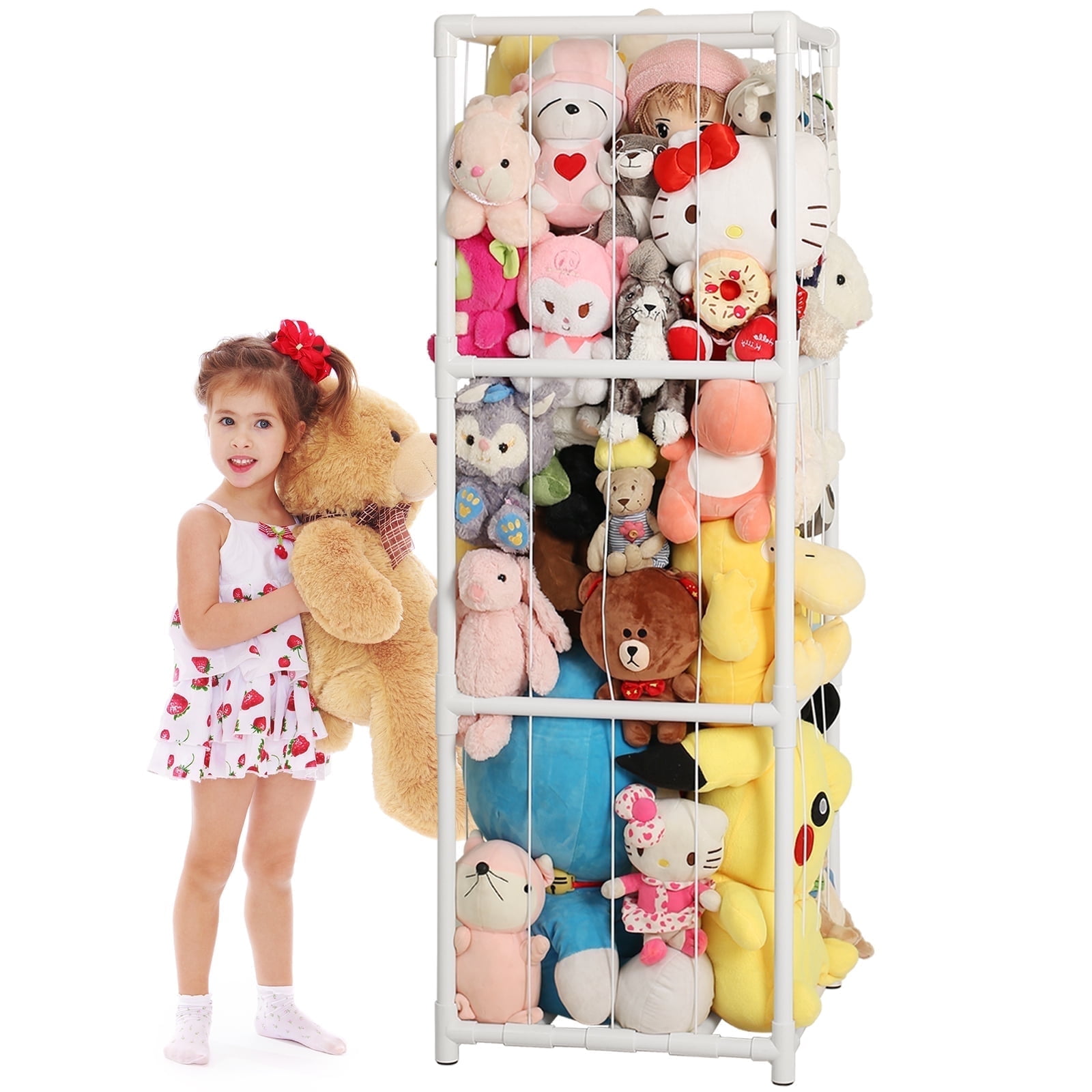 JAWNLITY Stuffed Animals Storage Zoo Cage, Creative PVC Stuffed Animal Zoo Holder, Space Saving Plush Toys Storage Organizer for Kids Room Playroom White