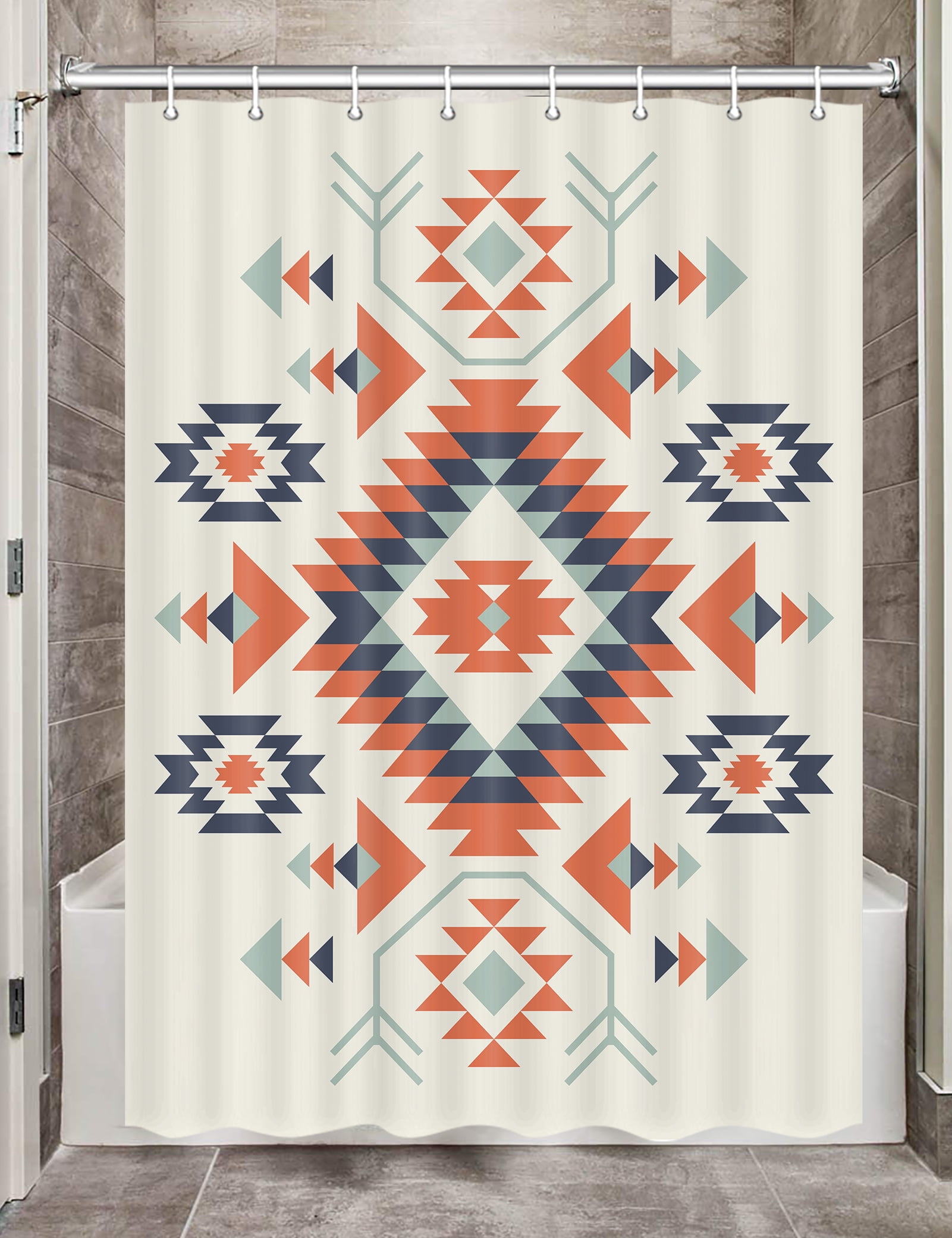JAWO Camper RV Southwestern Shower Curtain for Travel Trailer Bathroom, Western Aztec Camping Small Narrow Fabric Shower Curtains Set, Happy Camp Outdoor Decor Accessories with Hooks 47X64