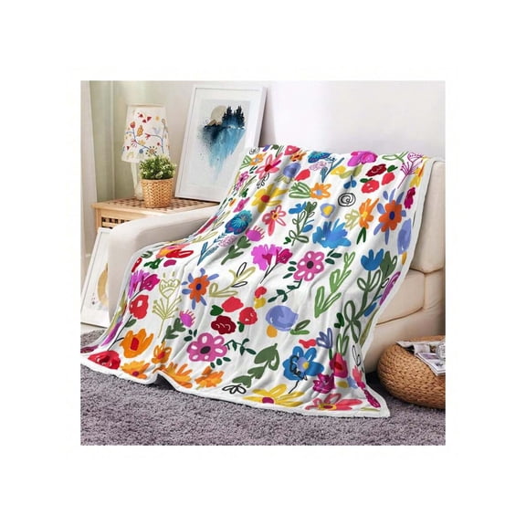 JAWO Floral Blanket Colorful Flower Throw Blanket Spring Plant Botanical Spring Floral Throws And Blankets, Soft Comfy Fleece Flannel Throws Blankets Livingroom Bedroom Decor Fun Blanket