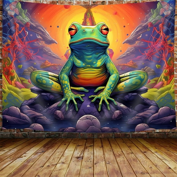 JAWO Funny Trippy Frog Tapestry, Cool Hippie Fantasy Animal Tapestry Aesthetic Wall Hanging for Men Bedroom, Psychedelic Tapestries Poster Blanket College Dorm Home Decor 60X40Inches