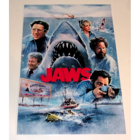 JAWS Film Steven Spielberg 1975 Alternate Poster - 50th Anniversary Art Quint / Hooper / Chief Brody 19"x13"