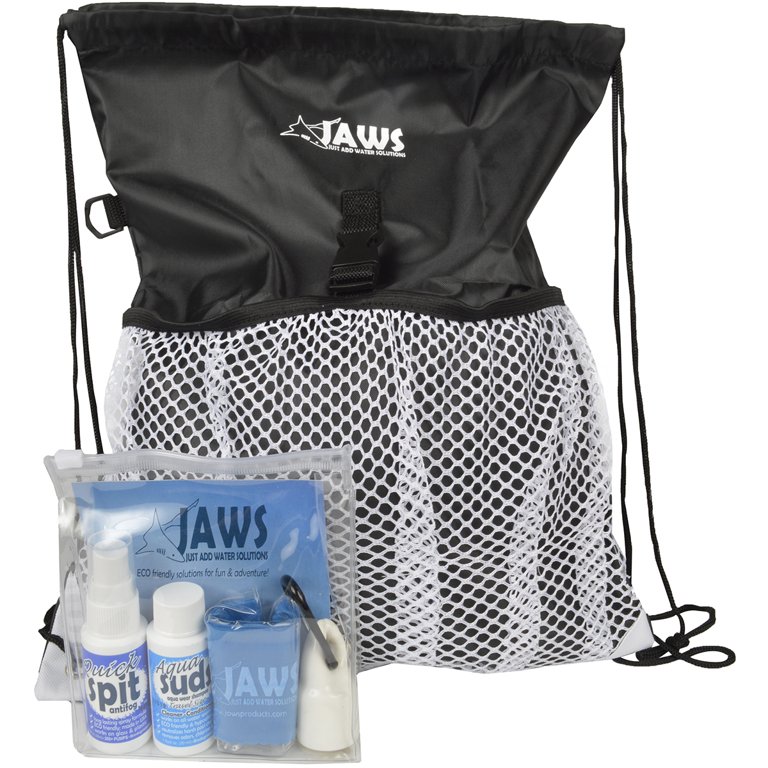 JAWS QuickPACK Drawstring Backpack with SwimPack Aquatic Care Kit - Black