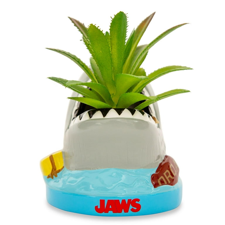 JAWS Shark Small 4-Inch Ceramic Mini Planter With Artificial Plant