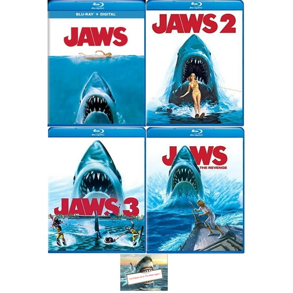 JAWS The Complete Collection Jaws 1, Jaws 2, Jaws 4, & Jaws The Revenge 4 Blu Ray Set Includes Jaws Glossy Print Art Card