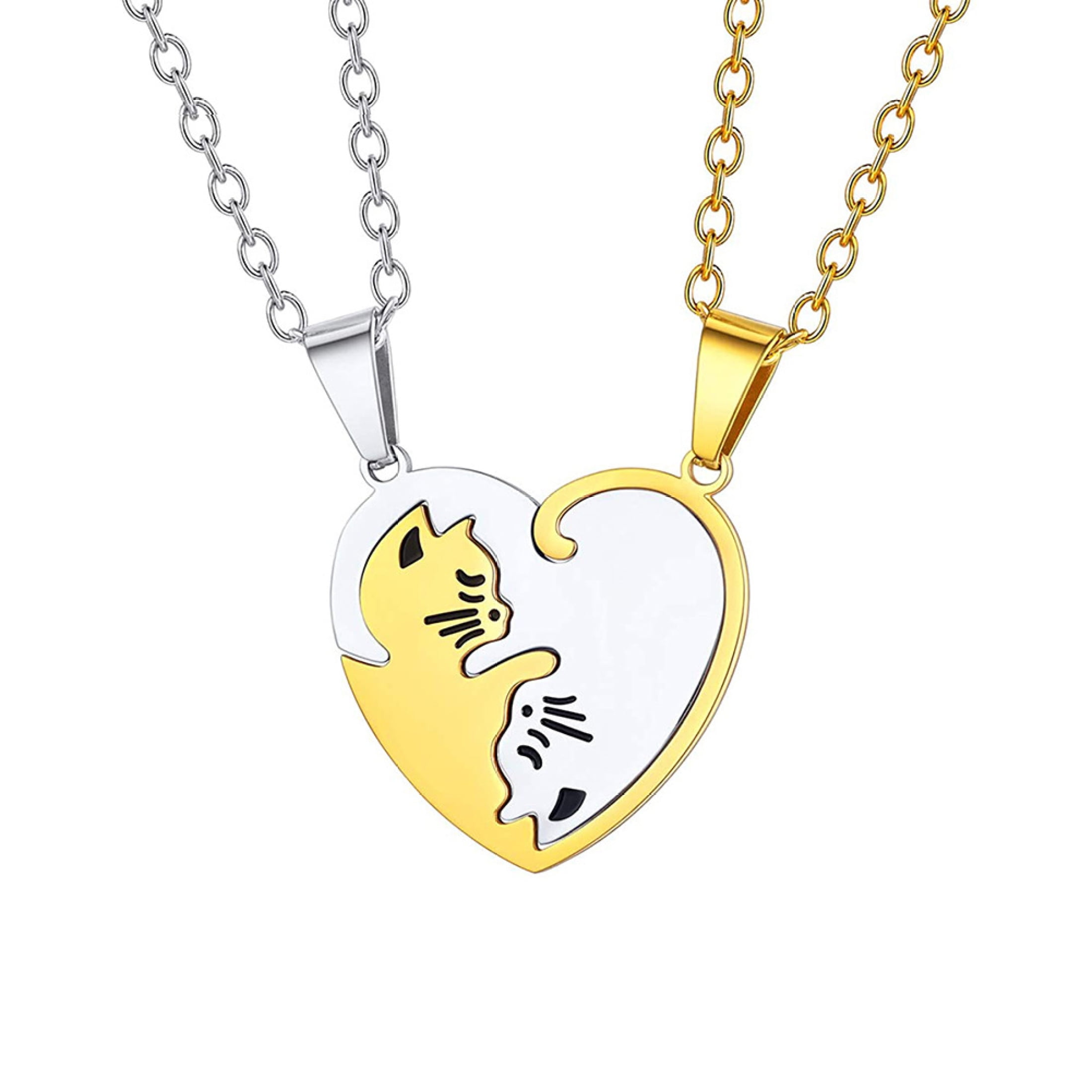 Exquisite Heart Shaped Black White Cat Couple Pendant - Temu Australia