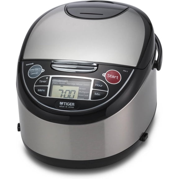 JAX-T10U-K 5.5-Cup (Uncooked) Micom Rice Cooker and Warmer with Tacook Food Steamer Cooking Tray Technology and 10 Auto-Cook Settings, Stainless Steel Black