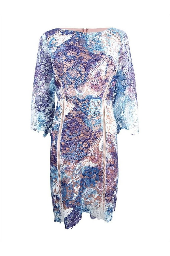 Women's Multicolored Lace Sheath Dress (6, Blue Multi)