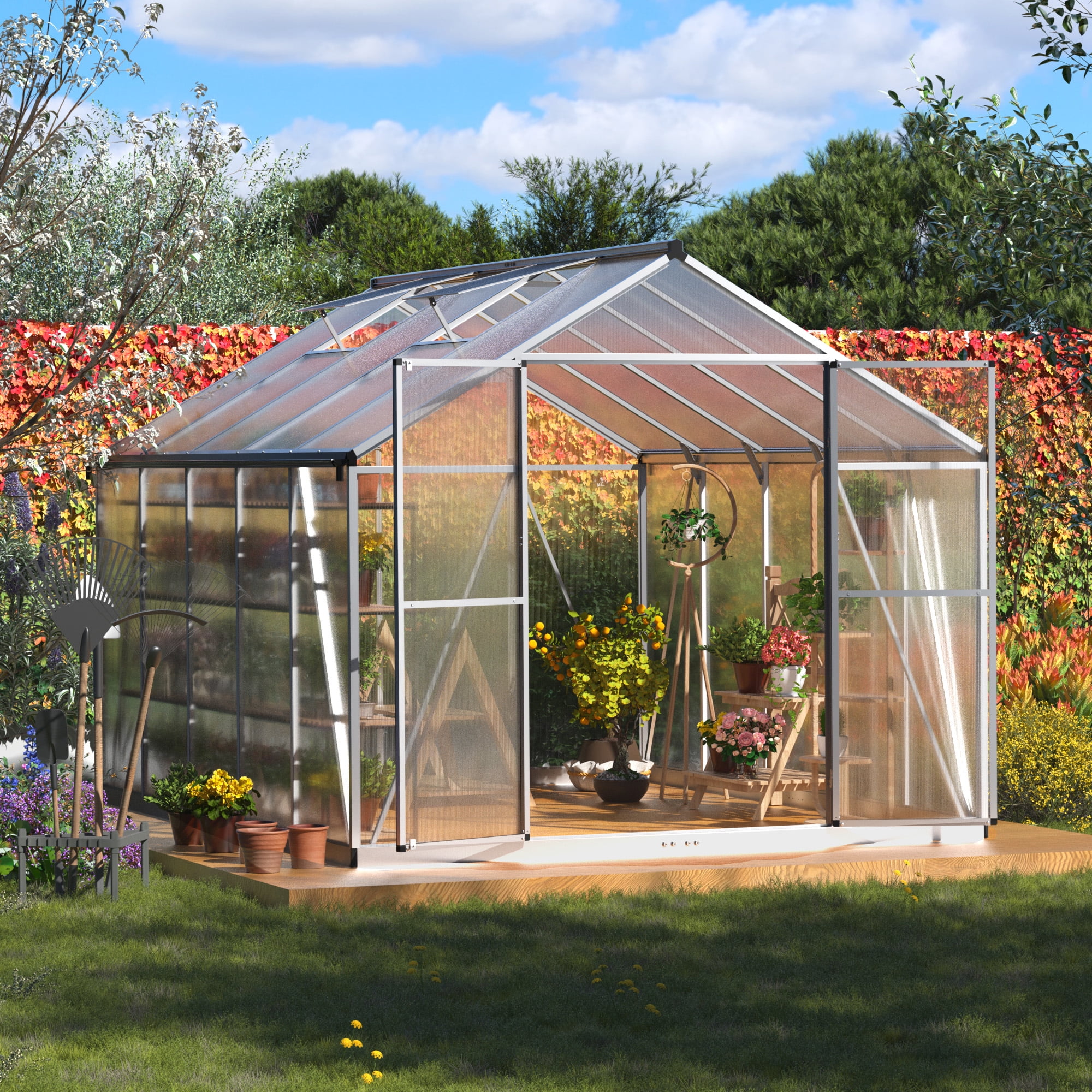 JAXPETY Large 8' x 10' Greenhouse, Aluminum Frame, Lockable Door