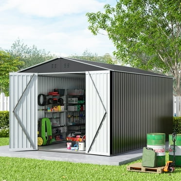 JAXPETY 8x 12 ft Metal Storage Shed with Lockable Door Steel Roof for Patio, Backyard, Garden