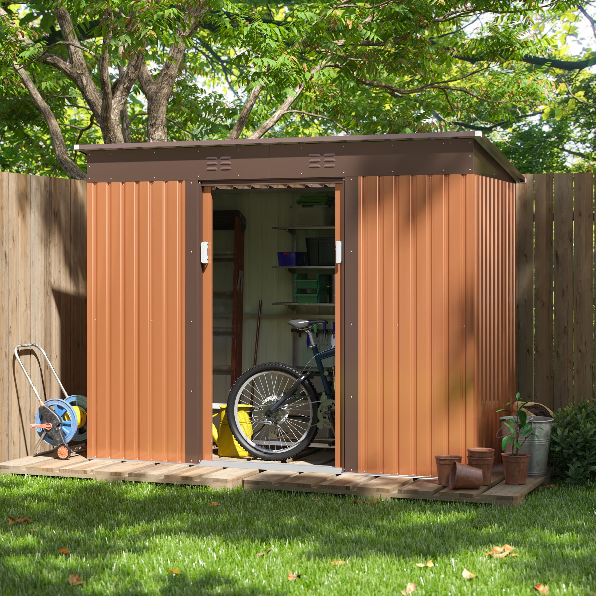 JAXPETY 9 x 4 ft. Metal Storage Shed with Galvanized Steel Roof, Lockable Doors for Backyard, Patio, Lawn, Gray