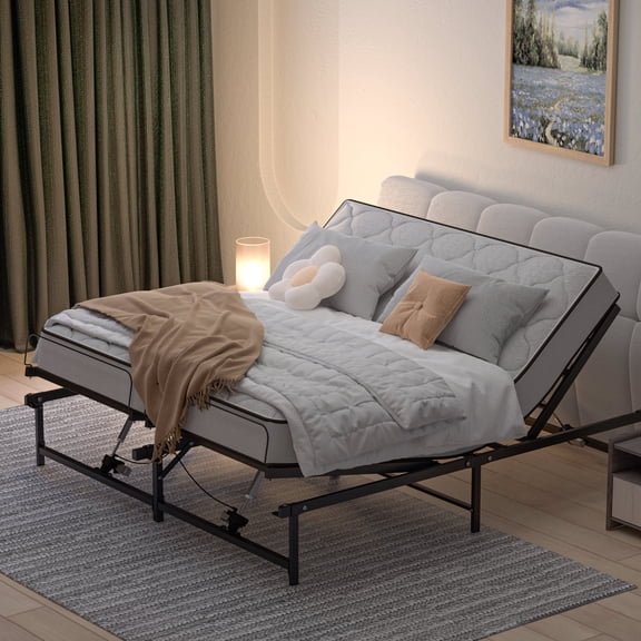 JAXPETY King Electric Adjustable Bed Frame, Head and Foot Incline Bed Base with Low-Noise Motor and Wired Remote Control, Power Platform Bed Base Fit for Most Mattress, 200*180CM