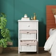 thumbnail image 1 of JAXPETY Nightstand, End Table Bedroom Bedside Furniture w/ 2 Wicker Storage Wood, 3 Tier, White, 1 of 11