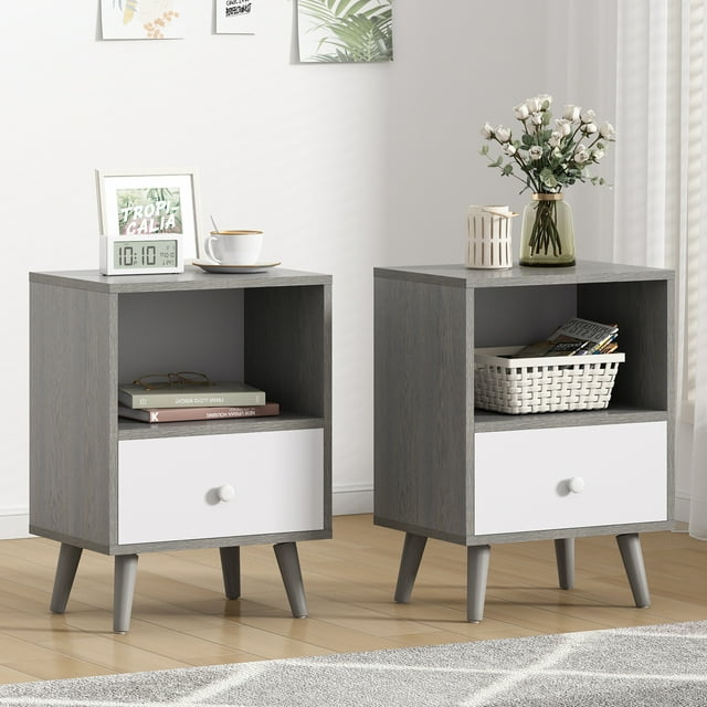 JAXPETY Nightstands Set of 2, Night Stand with 1 Drawer and Open Shelf