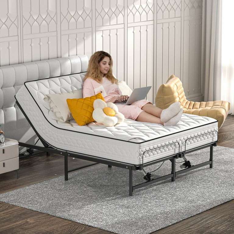 Jaxpety Queen Electric Adjustable Bed Frame Head and Foot Incline Bed Base with Low Noise Motor and Wired Remote Control Power Platform Bed Base Fit