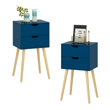 JAXPETY Set of 2 Modern Wood Nightstand, Bedside Table with 2 Drawers,Side Table with Storage Cabinet for Home Bedroom,Blue