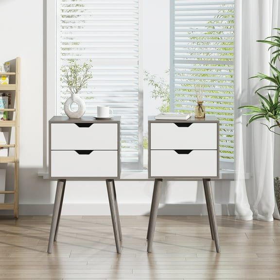 JAXPETY Set of 2 Nightstand, 2 Drawers End Table Wood Beside Table Storage for Bedroom Living Room Furniture