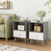 JAXPETY Set of 2 Nightstands with 1 Drawer and Shelf Storage, End Table Side Table for Bedroom, Living Room Furniture
