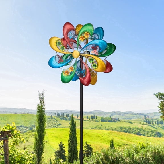 JAXPETY 79'' Windmill for Yard, Wind Spinner with 360°Rotation and Ground Stakes for Garden, Colorful