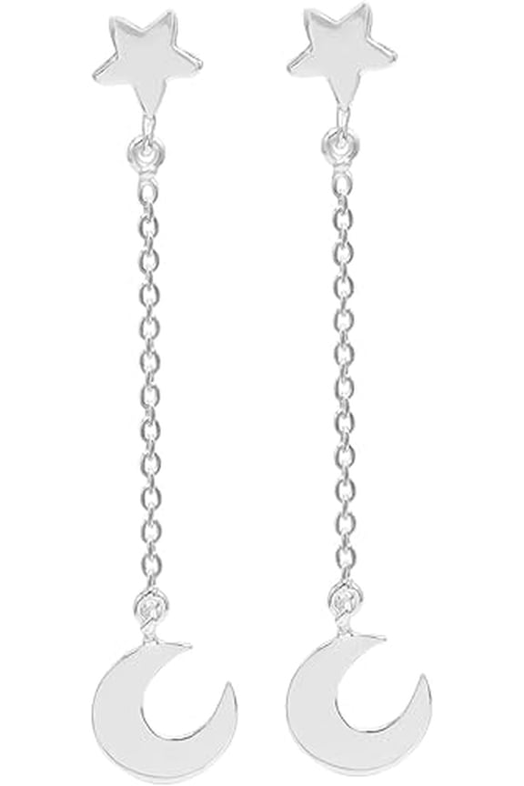 925 Sterling Silver Moon Dangle Earrings Handmade Crescent Drop Earrings for Women