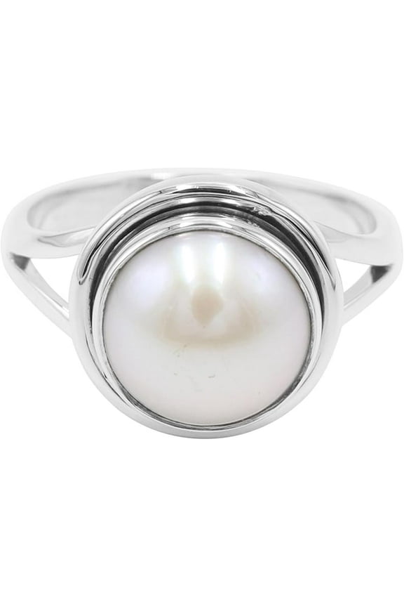 925 Sterling Silver Pearl Gemstone Ring for Women – Elegant Natural Pearl Statement Ring, Classic Jewelry Gift