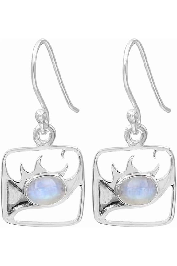 925 Sterling Silver Rainbow Moonstone Earrings 6x8mm Oval Dangle Drop Earrings for Women
