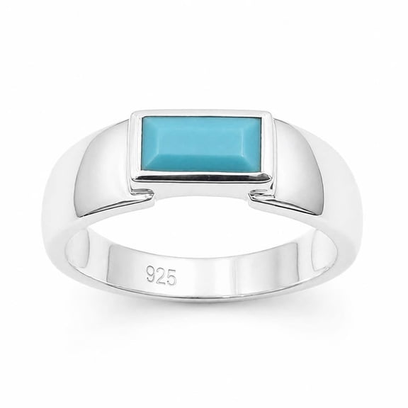 JAY JOOLS 925 Sterling Silver Turquoise Ring for Men, Baguette Cut Gemstone Statement Band