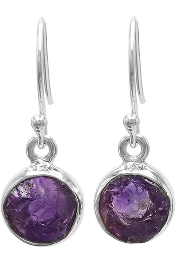 Amethyst Earrings Sterling Silver Dangle Earrings Rough Gemstone Jewelry for Her