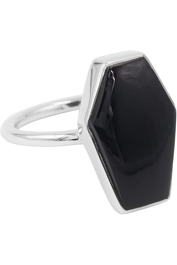 Black Onyx Coffin Ring for Women, 925 Sterling Silver Gothic Gemstone Ring