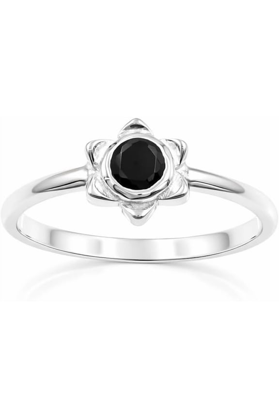 Black Onyx Flower Ring – Elegant Sterling Silver Gemstone Jewelry for Women