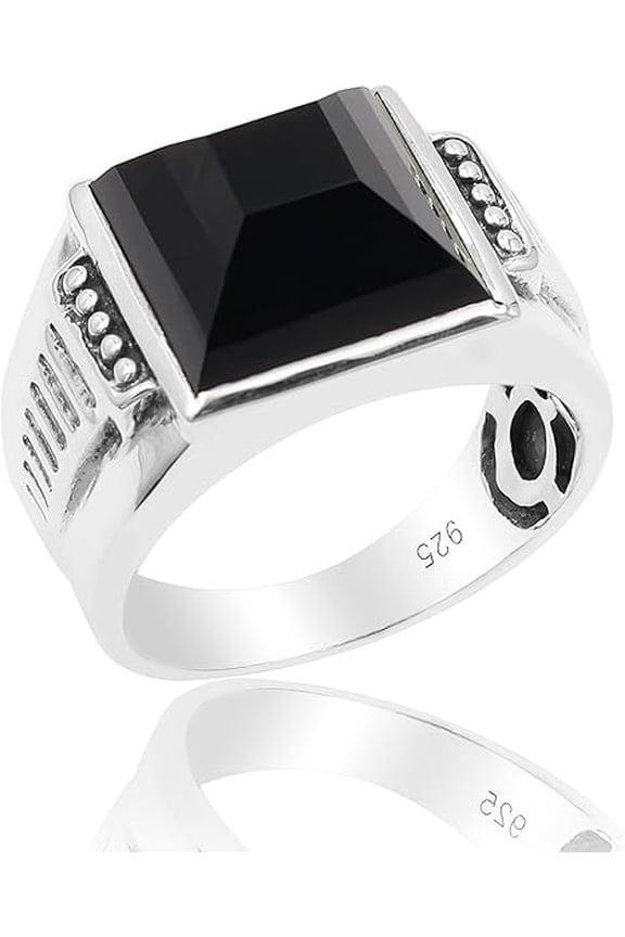 Black Onyx Ring - Sterling Silver Gemstone Statement Jewelry for Men