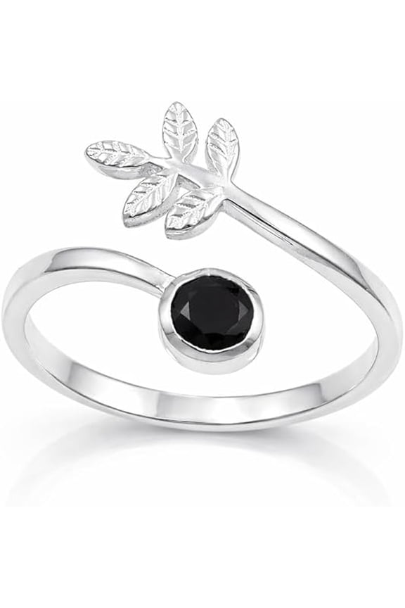 Black Onyx Ring – Sterling Silver Open Leaf Design Jewelry for Women