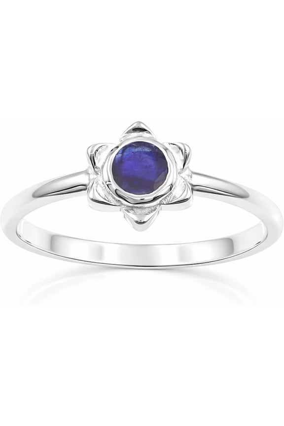 Blue Sapphire Flower Ring – Elegant Sterling Silver Gemstone Jewelry for Women