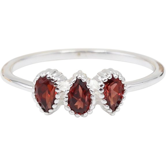JAY JOOLS Garnet Ring Silver Minimalist Statement Gemstone Jewelry for Women