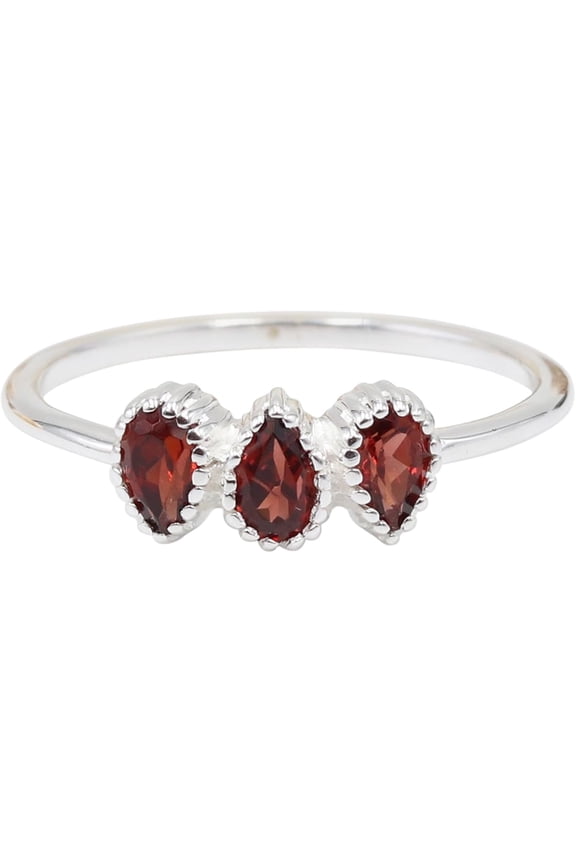 Garnet Ring Silver Minimalist Statement Gemstone Jewelry for Women
